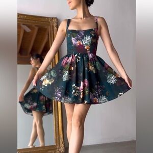 Opomnia M The Raven Linen Floral Sleeveless 0882 Dress green a-line medium